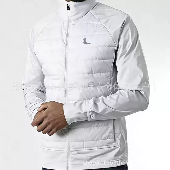 Cross-Border Men's New Style Warm Stand-Up Collar Zipper Long-Sleeve Running Sports Reflective Mixed Cotton Jacket in Stock White