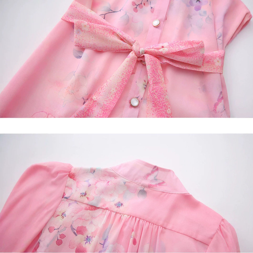 Vintage Floral Print Lantern Sleeve Dress for Women Soft and Elegant Waist Tie Ruffled Hem Mid Length Perfect for