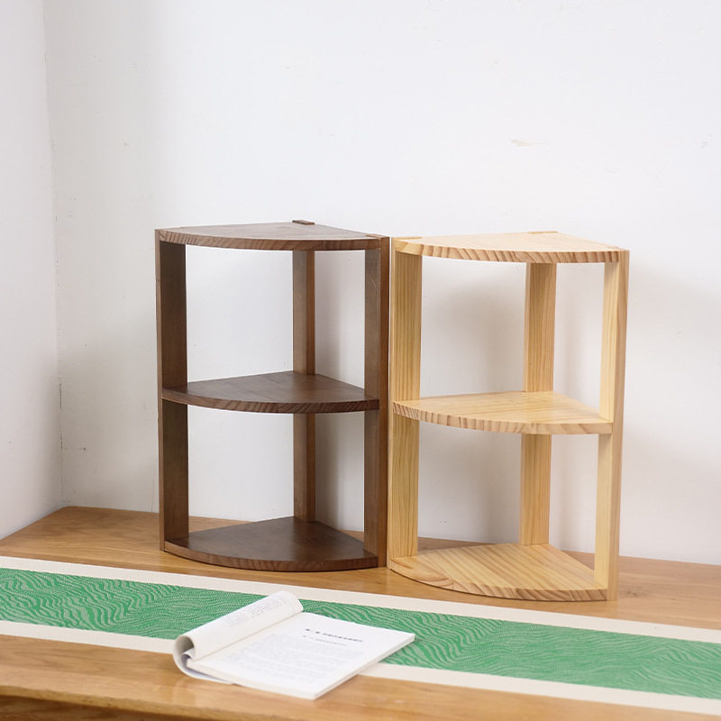 Solid Wood Corner Storage Rack for Home Use, Desktop Decorative Display Shelf, Bookend Storage Rack