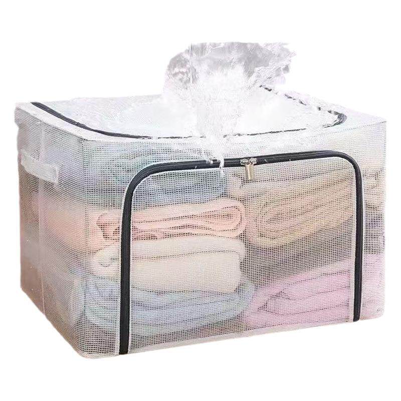 Clothes Storage Box PVC Waterproof Steel Frame Transparent Folding Bainer Box Wardrobe Car Quilt Storage Box for Moving