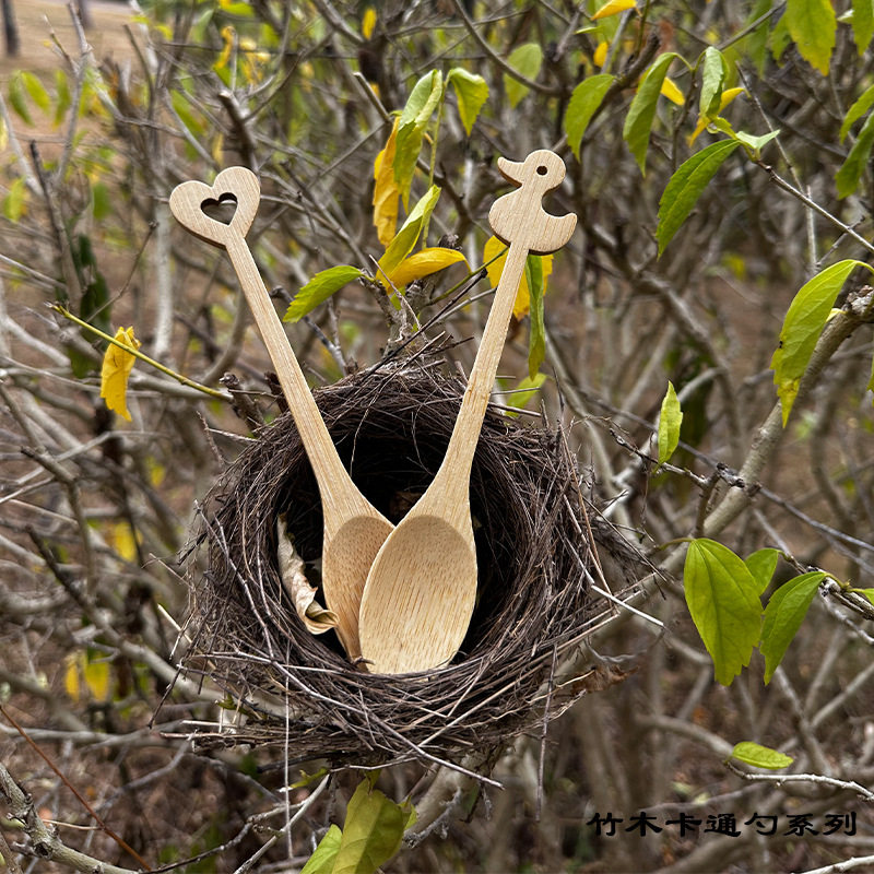 Cartoon Bamboo Spoon for Coffee, Ice Cream, Jam, Daily Use, High-Quality Dessert Spoon