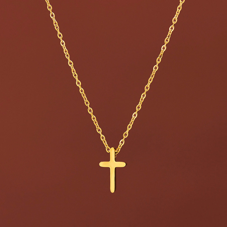Wen Jian Cross Necklace New 18k Gold Pendant Clavicle Chain Women's High-grade Necklace Titanium Steel Color-free Decoration