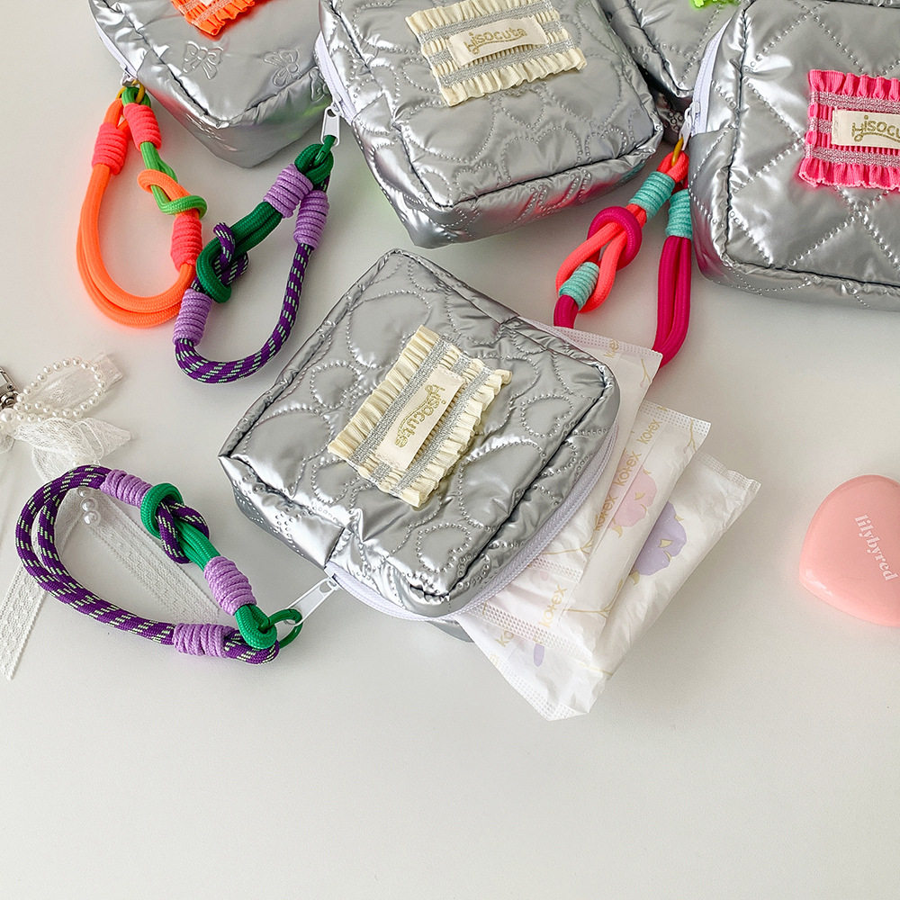 New Silver Small Square Bag, Portable Cosmetics Storage Bag, Inner Bag, Travel Storage Bag, Menstrual Bag