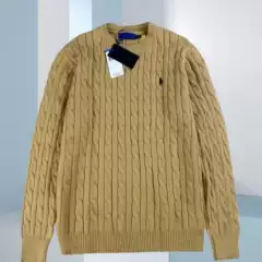Cross-Border Plus-Size Rl Pony Logo Warm Couple's Sweater, Women's Embroidered Crew Neck Knitwear, Men's Autumn and Winter Cable Knit Sweater