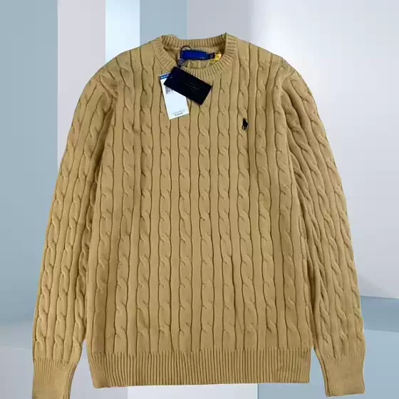 Cross-Border Plus-Size Rl Pony Logo Warm Couple's Sweater, Women's Embroidered Crew Neck Knitwear, Men's Autumn and Winter Cable Knit Sweater
