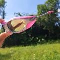 Metal silver frame pink lenses + protective case