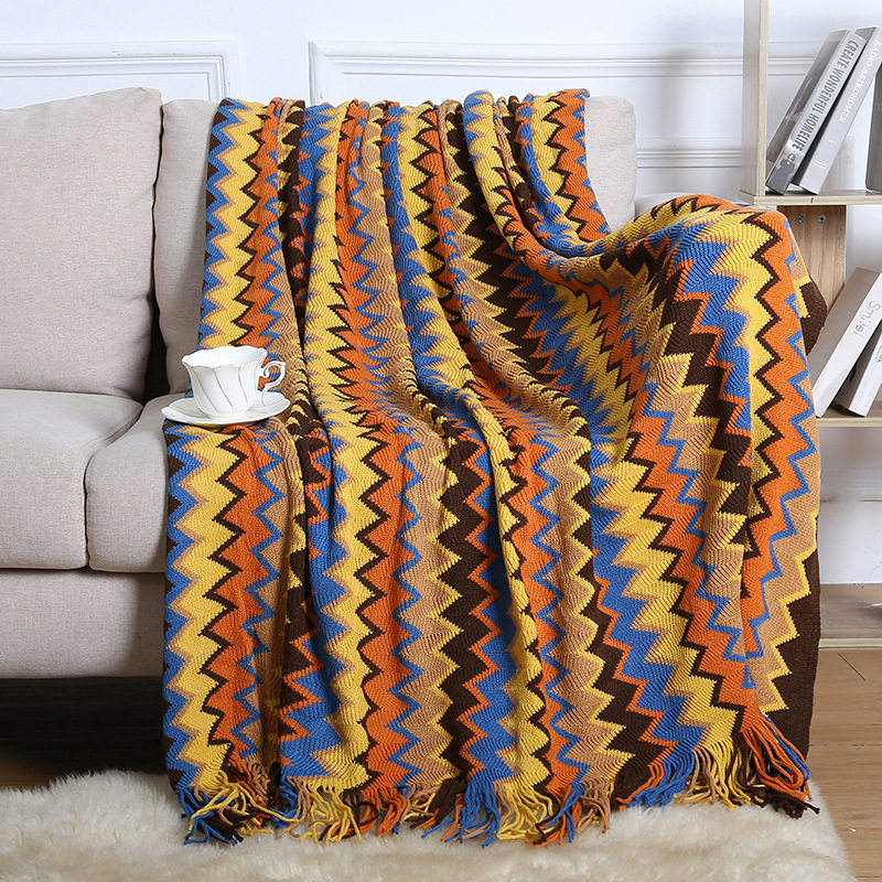 Summer Air-conditioning Blanket Knitted Blanket Houndstooth Tassel Sofa Blanket Small Blanket Bed End American Wool Nap Blanket