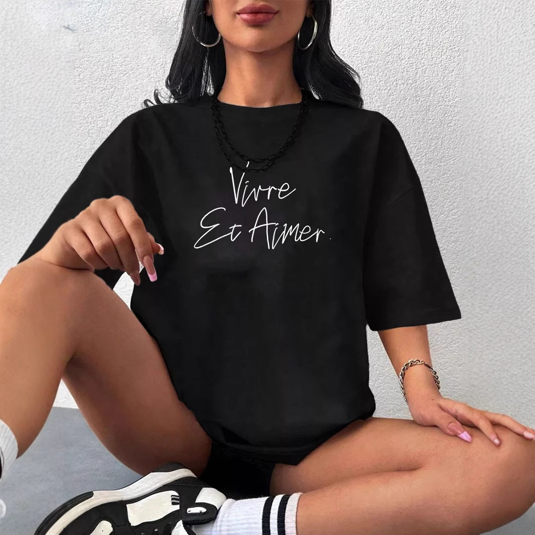 Womens Summer Loose Fit Cotton T Shirt Graphic Print Round Neck Short Sleeve Casual Wear Wholesale Available