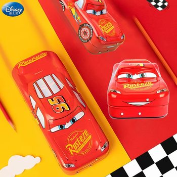 Disney McQueen Car Primary School Students Three-layer Stationery Box Boys Children High-value Large-capacity Racing Iron Pencil Case