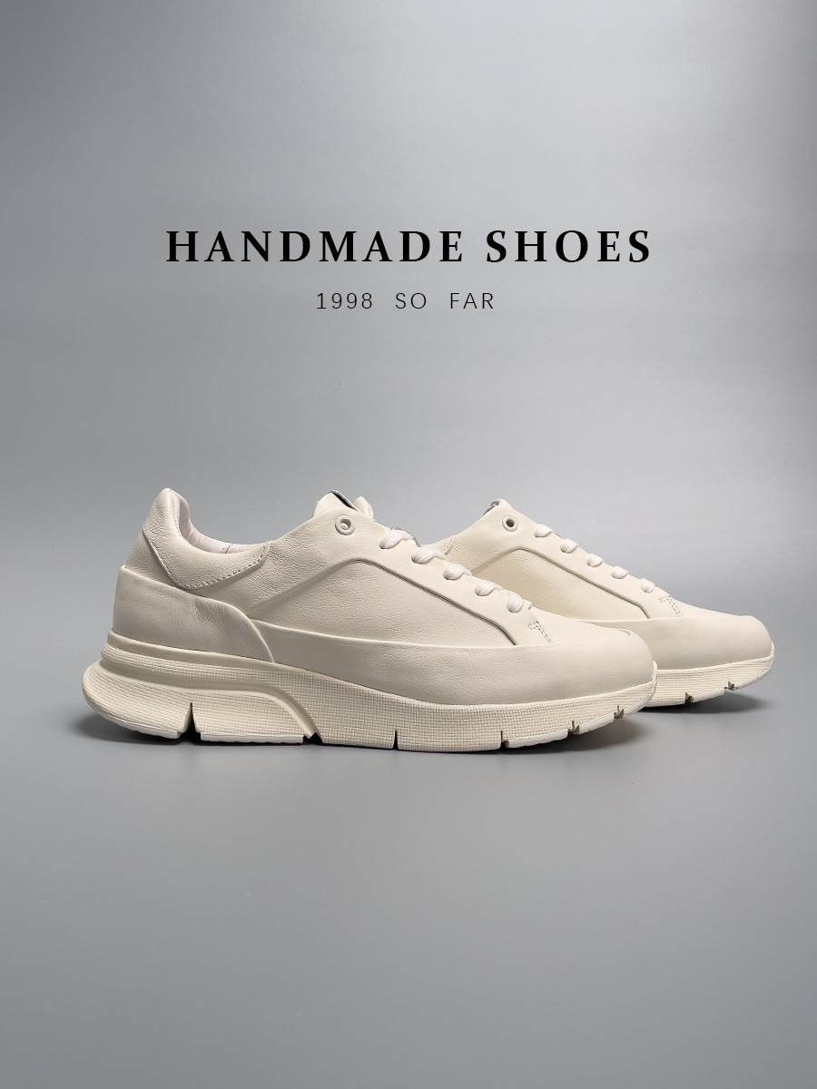 Giày sneaker nam da thật màu trắng phong cách Hàn Quốc, đế độn cao, dễ phối đồ — Màu trắng (tỷ lệ chất lượng trên 1000)
