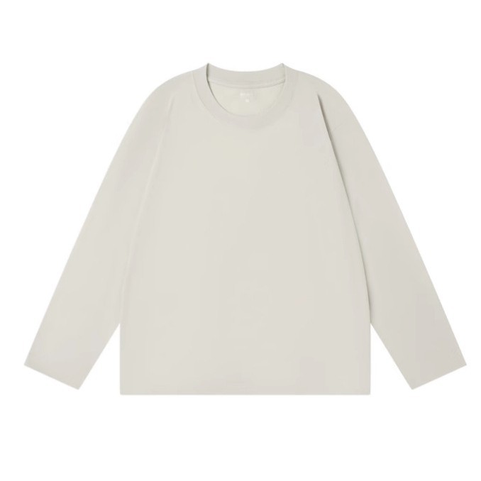 「棉的美学」重磅纯棉长袖t恤男早秋纯色宽松圆领上衣男女打底衫