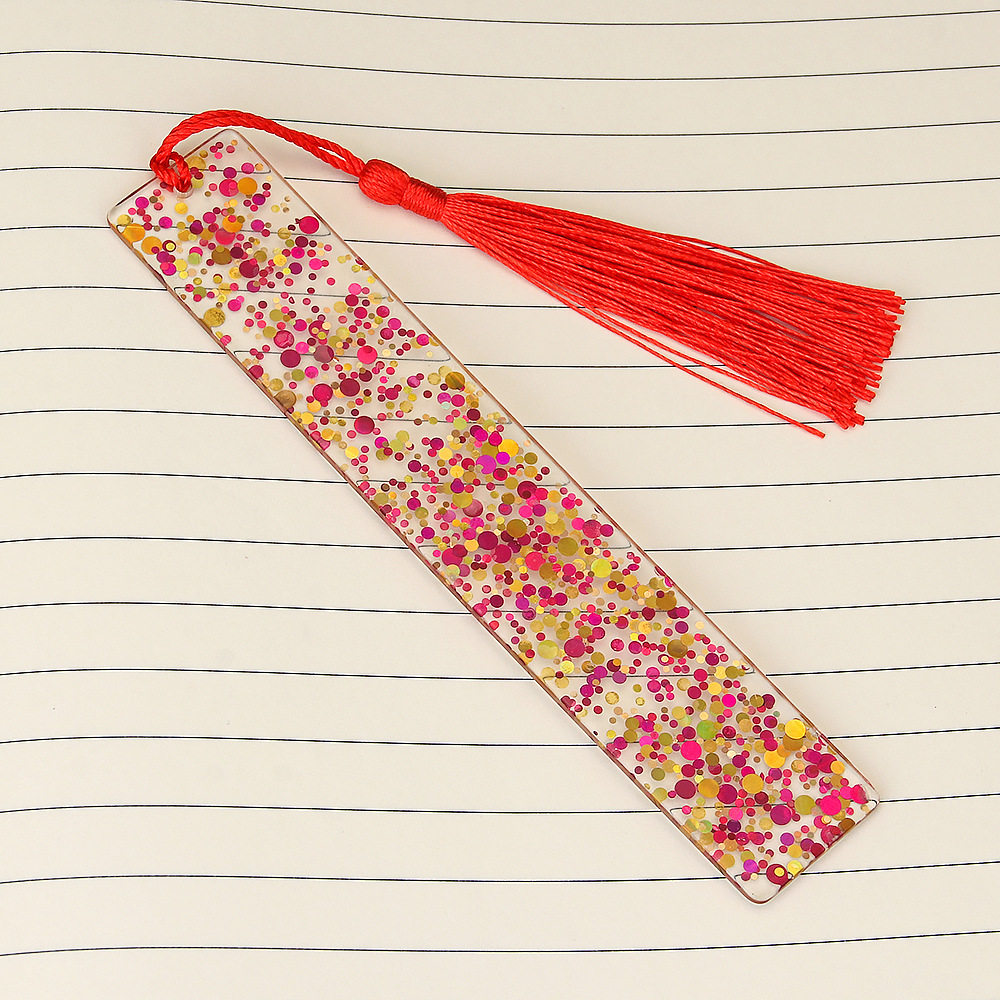 Cross-border New Creative Shiny Crystal Rectangular Bookmark Handmade DIY Transparent Acrylic Tassel Bookmark