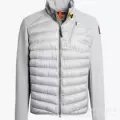 Pieced stand collar non-hooded silver-gray down jacket