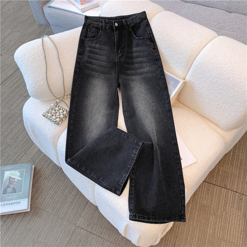 High Waisted Black Wide Leg Jeans for Women Loose Fit Flattering Floor Length Autumn Winter Casual Wear Wholesale