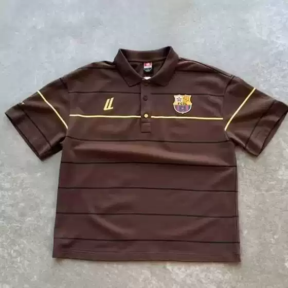 Ultralightultralightlondon American Street Style Striped Embroidered Polo Shirt Short-Sleeved T-Shirt Tee