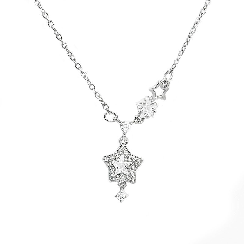 Sparkling Diamond Star Pendant Necklace for Women, Light Luxury Titanium Steel Non-Fading Necklace, 2026 New Minimalist Style Clavicle Chain Jewelry, Customizable