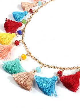 度假小流苏项链手工波西米亚毛衣链彩色时尚百搭衣服配饰