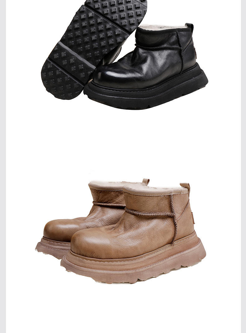 Boot nữ cổ cao lót lông cừu da bò thật đế dày giữ ấm mùa đông — Màu đen