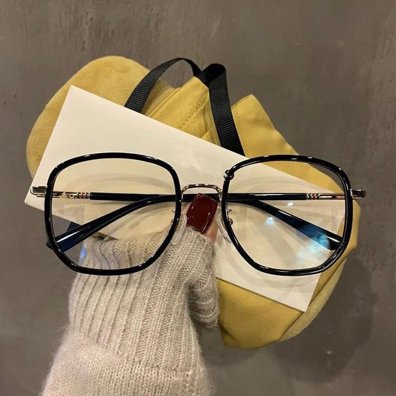 Myopia Glasses Men's Retro Anti-Blue Light Glasses Frame Women's High-End Fashion Black Frame Plain Decorative Flat Glasses