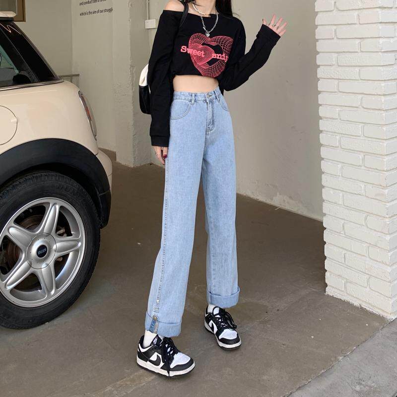 High Waisted Straight Leg Jeans for Women Light Wash Loose Fit Trendy Design Spring and Autumn Wear Wholesale