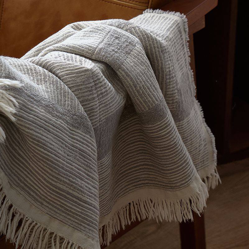 Customizable cotton retro strong shrink yarn-dyed woolen cotton blanket sofa blanket lunch break blanket car blanket fashionable shawl blanket