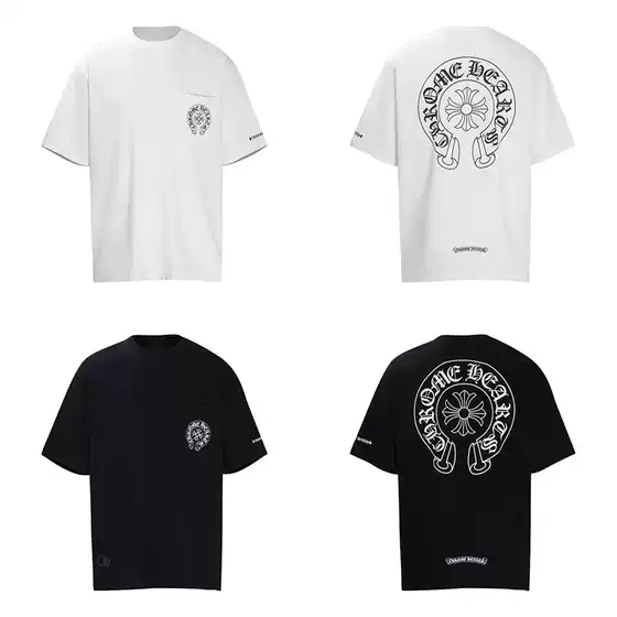 Chrome Heart 24 New Chrome Summer Trendy Brand Export Classic Horseshoe Cross Printed Short-Sleeved t