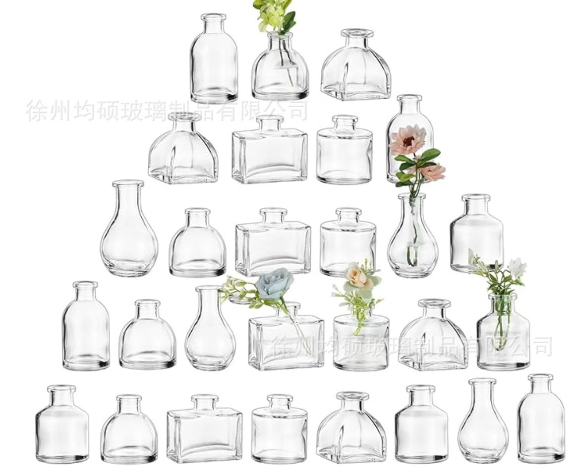 跨境热销复古玻璃花瓶插画高级感香薰瓶 透明ins风摆件小花瓶套装