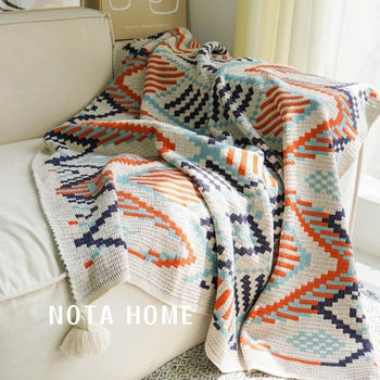 Bohemian Blanket Style Sofa Blanket Ethnic Style Shawl Air Conditioning Blanket B&B Knitted Tassel Bedside Blanket