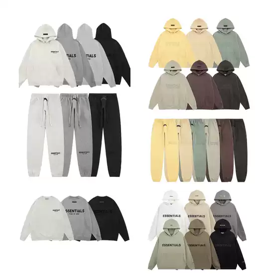 Ess Cross-Border New Sweatshirt and Sweatpants Set, Hooded Crew Neck Short T-Shirt and Shorts, Fog Loose Fit for Men and Women, Couple Classic Casual Cotton