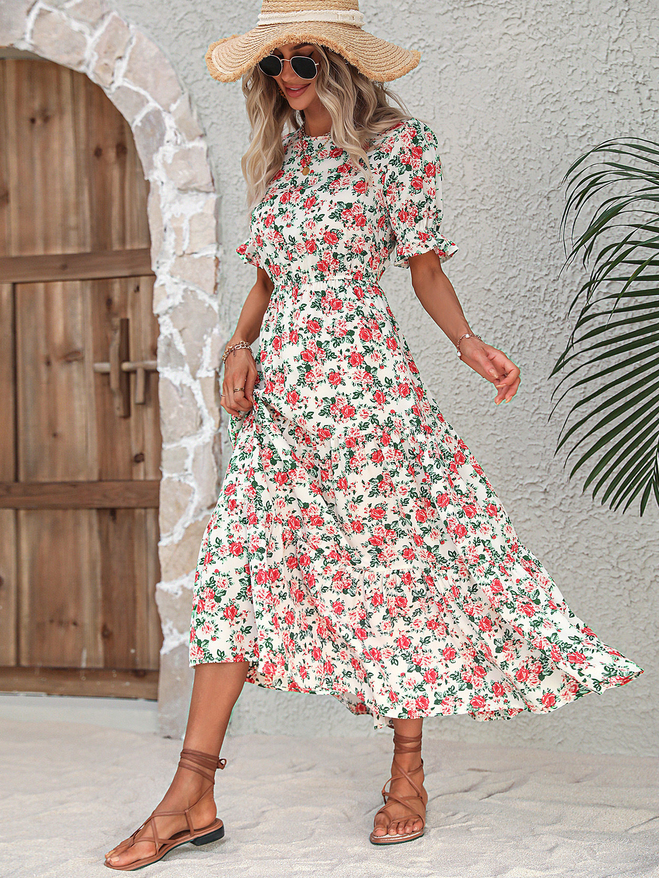 Womens Autumn Pullover Dress Floral Print Backless Loose Fit Casual Wear for Fall Wholesale Available