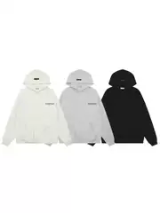 Three-Label Ess Sweatshirt for Men, Hooded, Fleece-Lined, Double-Stitched, American-Style Trendy Brand, Velvet-Printed Essentials, Loose-Fitting Couple's Hoodie
