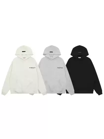 Three-Label Ess Sweatshirt for Men, Hooded, Fleece-Lined, Double-Stitched, American-Style Trendy Brand, Velvet-Printed Essentials, Loose-Fitting Couple's Hoodie