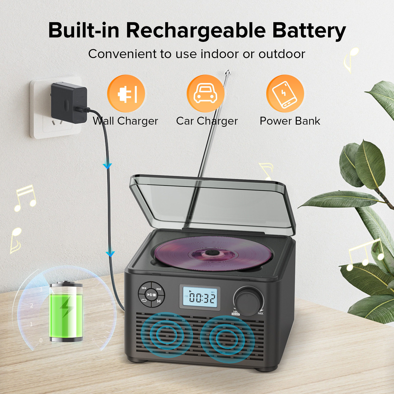 Cross-Border Portable Cd Player, Rechargeable Boombox Cd Player with Bluetooth Fm Radio, Portable Audio