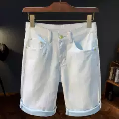 Men's Summer New Style Sky Blue Washed Denim Shorts, Thin Casual Versatile Stretch Mid-Length Shorts