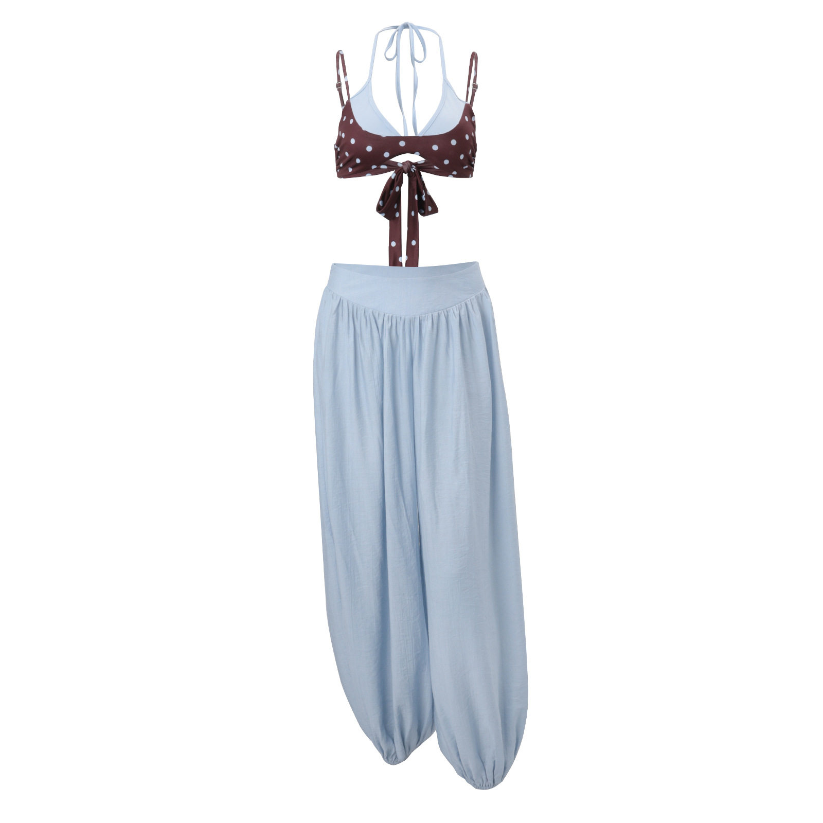 Bohemian Style Womens Summer Set Halter Neck Top High Waisted Lantern Pants Trendy and Sexy Perfect for Casual