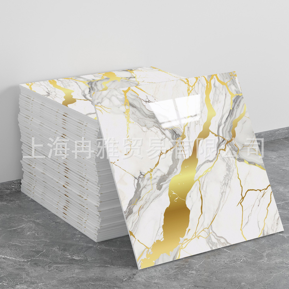 跨境外贸仿大理石鎏金3d墙面翻新装饰贴纸防油防水墙纸自粘瓷砖贴