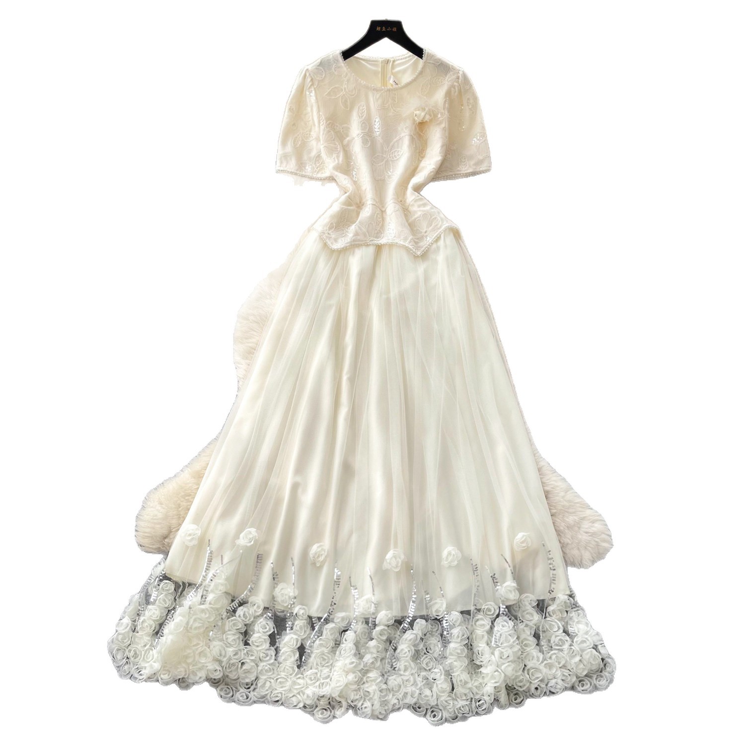 French Style Lace Short Sleeve Dress Elegant A Line Silhouette High Quality Fabric Summer Wear Wholesale Availability