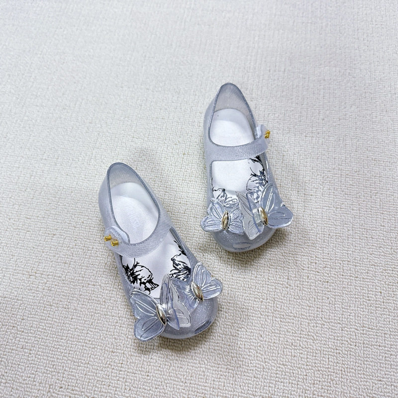 Melissa Fragrant Princess Elementary School Pink Metallic Sequins Stereo Butterfly Rhinestone Jelly Girls' Beach Sandals