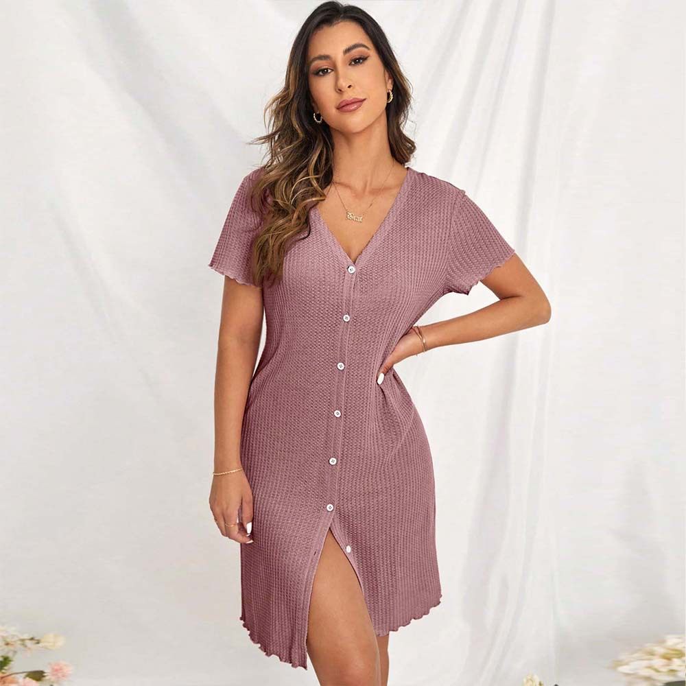 V Neck Short Sleeve Loose Fit Nightgown Comfortable Fabric Casual Style Elegant Design Perfect for Home Wear