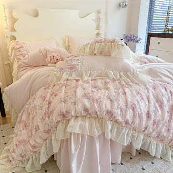 French Princess Style Washing Cotton Bed Four-piece Set Girl's Heart Lace Embroidered Quilt Cover Bed Sheet Three-piece Set