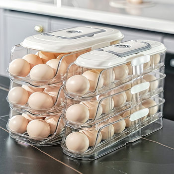 Timing Egg Carton Egg Rack Refrigerator Side Door Crisper Slide-Type Egg Roller Egg Storage Box Household Egg Tray