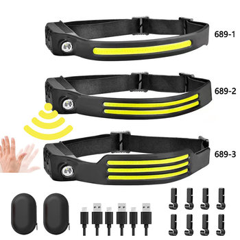 Cob Wave Sensor Headlight Long Life Lithium Battery Strong Light High Lumen Night Running Cycling Light Fishing Headlight Sensor Light