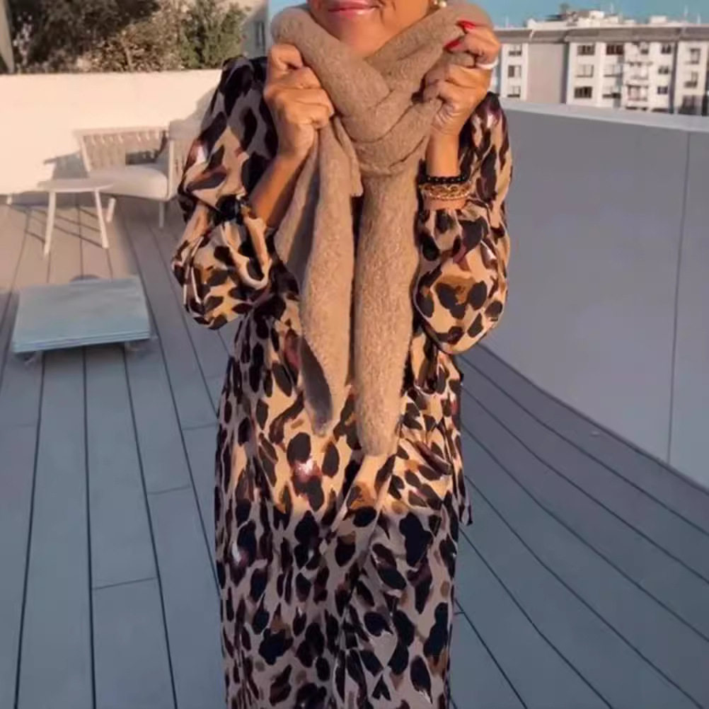 Casual Womens Dress V Neck Long Sleeve Leopard Print Comfortable Fabric Perfect for Everyday Wear Wholesale