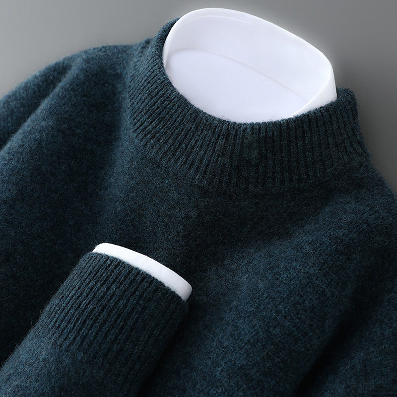 羊毛衫男士100纯羊毛套头半高领毛衣秋冬新款宽松针织打底羊绒衫