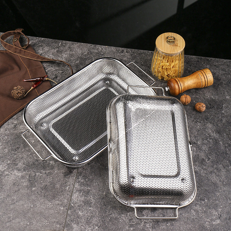Stainless steel dense hole multi-purpose basket dense hole basket multi-purpose drain basket fruit basket binaural rice sieve rice washing basin telescopic basin