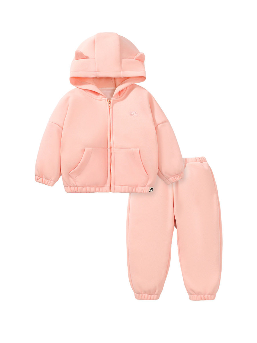 Girls' Hoodie Set, Autumn Fleece-lined Kids' Outfit, Cute Children's Clothing Girls' Set