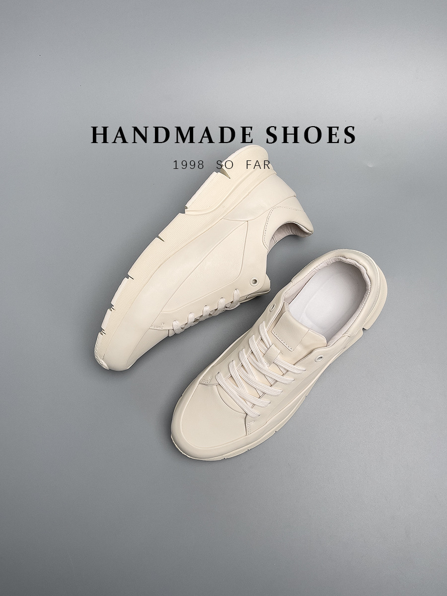 Giày sneaker nam da thật màu trắng phong cách Hàn Quốc, đế độn cao, dễ phối đồ — Màu trắng (tỷ lệ chất lượng trên 1000)
