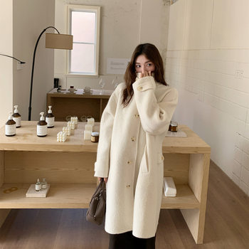 Q070 Korean Version Dongdaemun Popular Petite Long Hand-Sewn Suri Alpaca Wool Coat for Women Casual Versatile