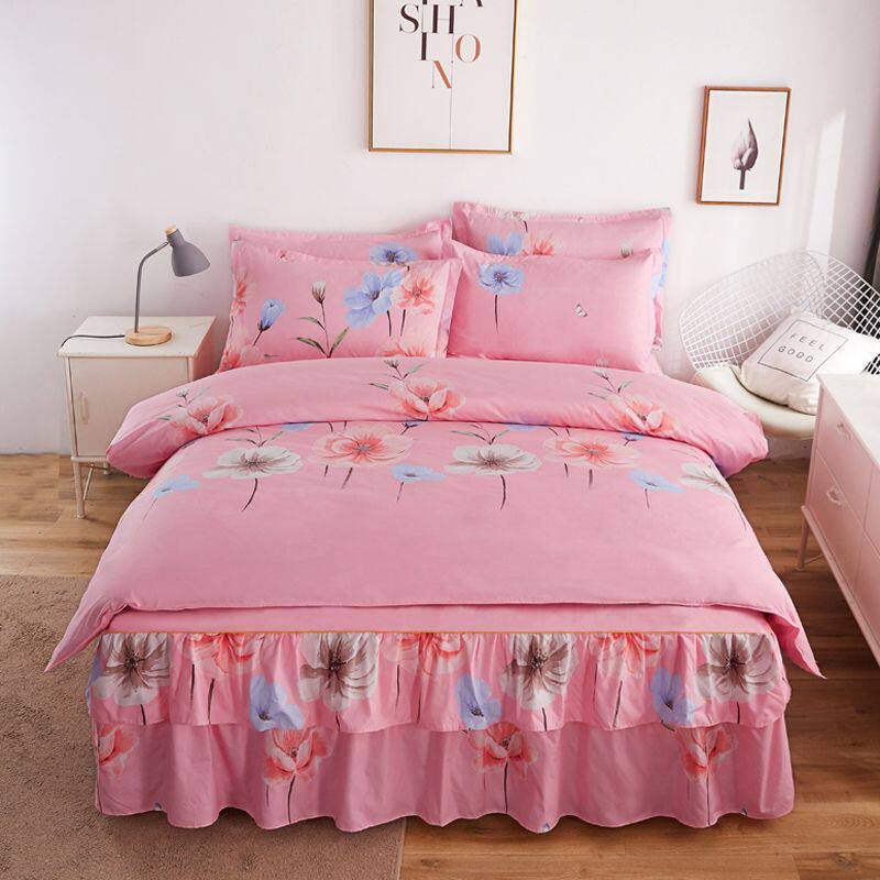 Bed Skirt Style Four-Piece Bedding Set 1.8m2.0m Double Quilt Cover Korean Style Brushed Princess Style Bed Bed Sheets Bedspread