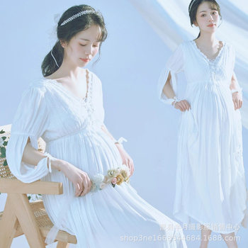 New pregnant women photography clothing studio White simple beautiful pregnant women dress big belly mummy photography art photo